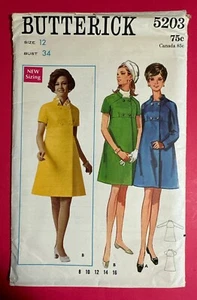 UNCUT 60er Jahre Butterick 5203 Misses Empire Taille A-Linie Kleid Schnittmuster 12 - Bild 1 von 2