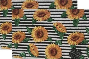 Set 2 Tovagliette Arazzo Cucina Same, 13"x19", GIRASOLI E STRISCE NERE,HC - Foto 1 di 13