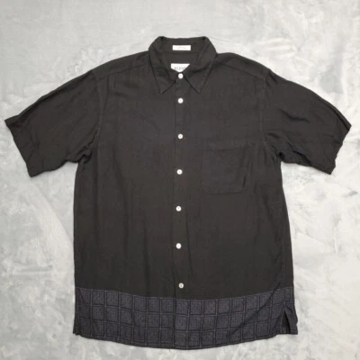 Alfani Shirt Mens S Black 100% Silk Grid Hem Button Front Smart Casual Resort - Image 1 of 4