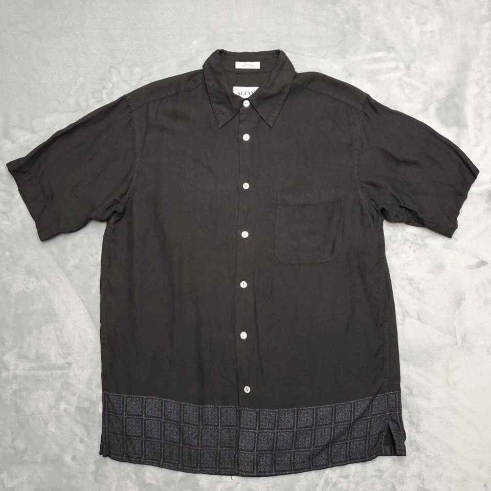 Alfani Shirt Mens S Black 100% Silk Grid Hem Button Front Smart Casual Resort - Image 1 of 4