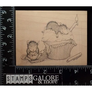 STAMPA ROSA RUBBER STAMPS HOUSE MOUSE 58 BIRTHDAY CUPCAKE CANDLES EATING #517 - Imagen 1 de 2