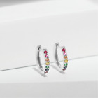 950 Platinum 0.20 Ct Genuine Multi Sapphire Rainbow Hoop Earrings Fine Jewelry