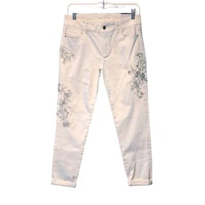 WHBM White and Silver Embroidered Skinny Cropped Jeans size 4 NWT - Picture 1 of 6