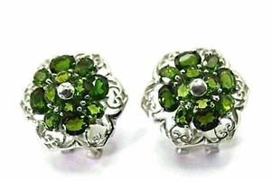 Sterling Silver Earrings Chrome Diopside Genuine Natural Mined Gems Stud Design - Picture 1 of 24