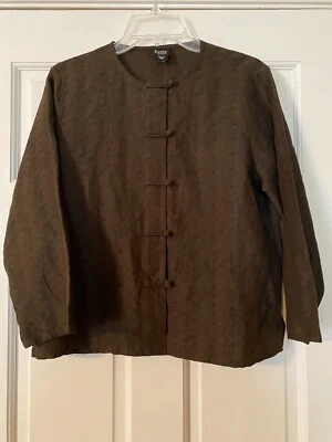 EILEEN FISHER Top/Jacket Size Petite Medium Silk/Linen Frog Closure Women's - Image 1 of 4