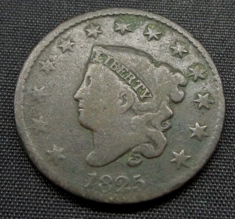 1825 Coronet Head Large One Cent 1c Coin - B570 Cover