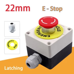 22mm Emergency Stop Switch Control Box Mushroom Head E-Stop Latching Control - Picture 1 of 10