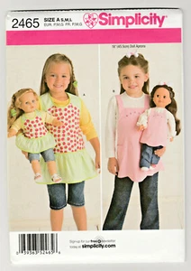 Simplicity 2465 Childs and 18" Doll Matching Aprons S-M-L Sewing Pattern UNCUT - Picture 1 of 2