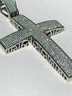 Large Solid 925 Silver Cross 5ct Simulated Diamonds 3.25 Pendant Jesus