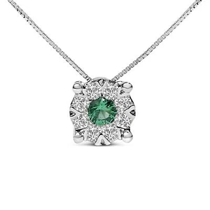 14K White Gold Green Emerald and 1/3 Cttw Diamond Composite Halo 18" Necklace - Picture 1 of 6