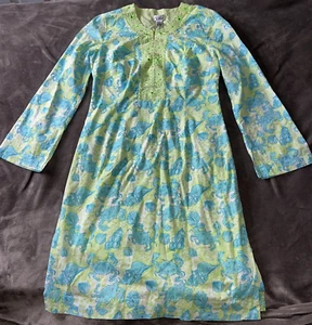 VintageSz Medium Lilly Pulitzer Masey Dress Chillin Crab Seashell Blue Green - Picture 1 of 15