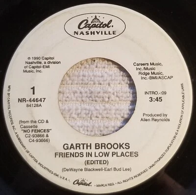 Garth Brooks"Friends In Low Places/Nobody Gets Off In This Town" VG+ - Image 1 of 3