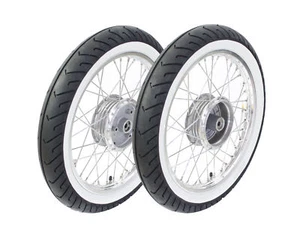 Satz Kompletträder mit Weißwandreifen auf Alufelge Edelstahl Speichen Mitas MC2  - Bild 1 von 1