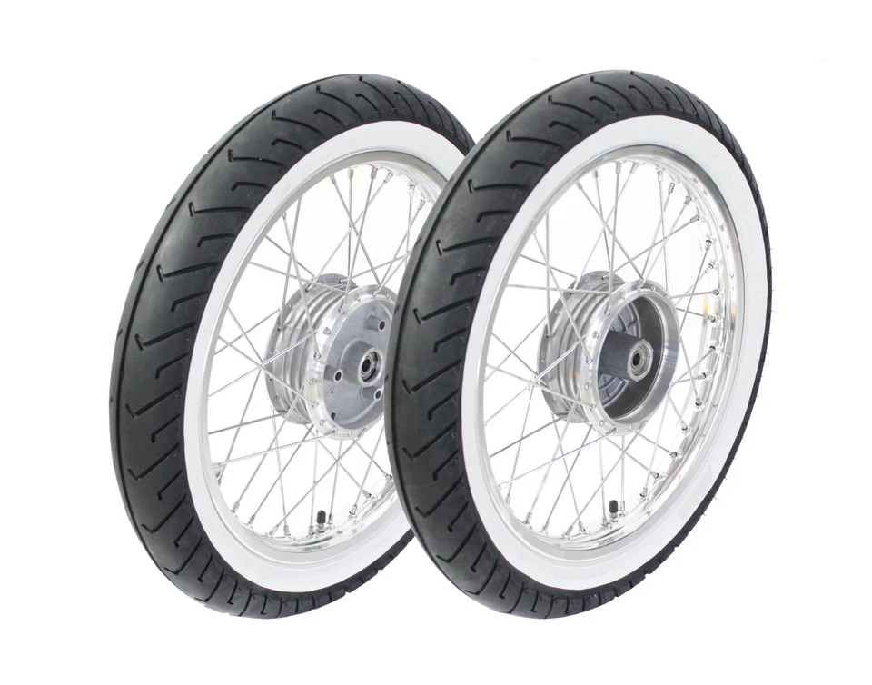 Satz Kompletträder mit Weißwandreifen auf Alufelge Edelstahl Speichen Mitas MC2  - Bild 1 von 1