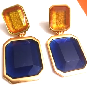 Yves SAINT LAURENT earrings OCTAGON retail $945 clip on France - Picture 1 of 9