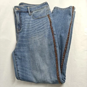 Chico’s So Slimming Girlfriend Ankle Embellished Beaded Brown Jeans size 10 - Picture 1 of 11