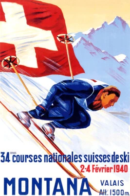 Arte de pared original vintage para decoración del hogar Ski In Montana Skiing Man - PÓSTER 20x30 Foto 1 de 4