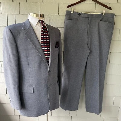 Traje elegante vintage años 80 The Knack azul gris micro pata de gallo para hombre 2 piezas talla 44 Foto 1 de 4
