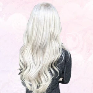 Parrucca donna lunga riccia cosplay parrucca capelli sintetici copricapo bianco per - Foto 1 di 11