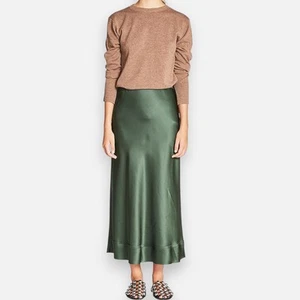 Lee Mathews Juniper Green Silk Satin Stella Slip Skirt 1 ~ AU8-10 - Picture 1 of 11