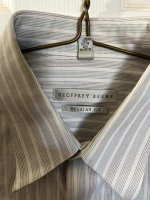 Geoffrey Beene 正装衬衫男式 K 16.l 34/35 条纹长袖纽扣 — 第 1/3 张图片