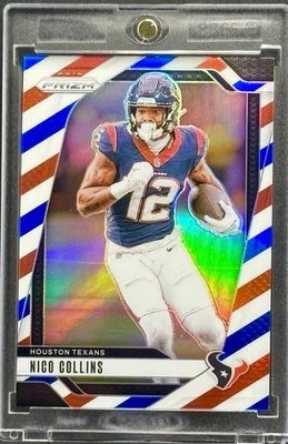 Nico Collins RARE RED BLUE REFRACTOR INVESTMENT CARD SSP PANINI TEXANS MINT Foto 1 de 2
