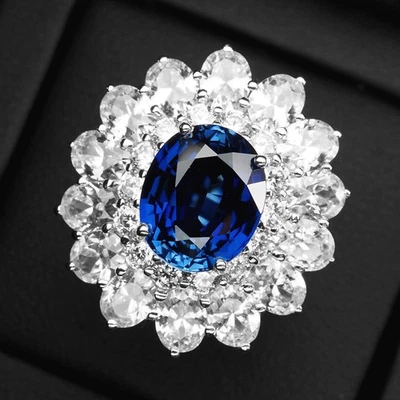 Anelli scintillanti in argento sterling 925 placcato oro bianco zaffiro blu... - Immagine 1 di 4