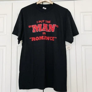 Delta pro weight t shirt black L "I PUT THE MAN IN ROMANCE" in red print - Picture 1 of 4