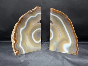 Grande Fermalibri Geode Agata Lucida 7” Quarzo Bianco Marrone Naturale Coppia Druzy 6lb - Foto 1 di 17
