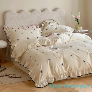 Juego de ropa de cama de algodón de encaje pastoral 80 grapas largas cubierta de edredón 4 piezas bordado de semillas - Imagen 1 de 55