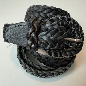 Cinturón ajustado trenzado trenzado de cuero genuino negro talla M/L hasta 40" grunge indie - Imagen 1 de 8