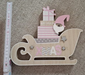 Dekoration Weihnachten Schlitten Holz Rosa Braun Weiß - Bild 1 von 1