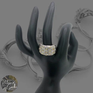 Silber Gold Ton Metall Pfauenfeder Muster Cocktail Mode Ring Größe 9 - Bild 1 von 7