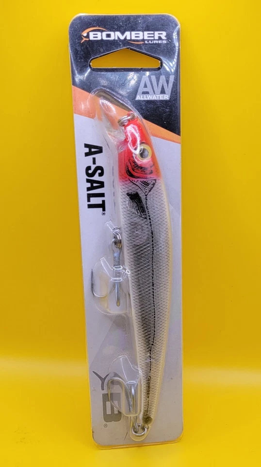 Bomber Lures 6" A-Salt Minnow Crankbait 7/8 oz Red Head White Silver BSW146AX12 - Image 1 of 4