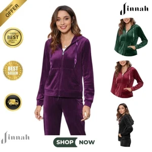 Jinnah Women's Velour Tracksuit Set – Sport Outfit with Hoodie & Joggers - Picture 1 of 8