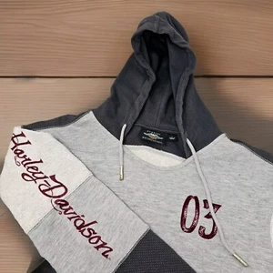 Vintage Y2K Harley Davidson Hoodie Sweatshirt Womens L Embroidered 03 Colorblock - Picture 1 of 15