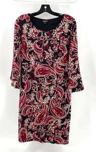 NWT Glamour Women's Black Red Gold Paisley Long Sleeve Stretch Career Dress Sz 6 - Picture 1 of 15