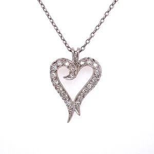 Antiguo Collar Colgante Corazón Abierto Diamante Oro Blanco 14K 0,40 Quilates - Imagen 1 de 3