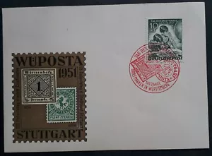 SCARCE 1951 Germany Stamp Day Wuposta Stuttgart FDC with 10Pfg stamp - Bild 1 von 2