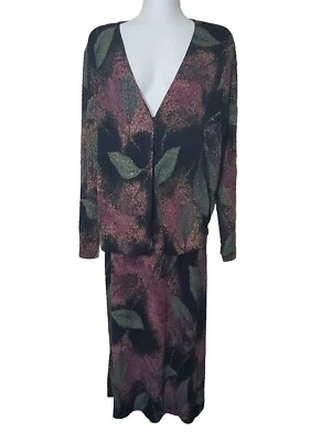 Mirasol юбка кардиган верхний наряд женщин XL черный цветочный блеск 2шт эластичной винтажный - Изображение 1 из 4