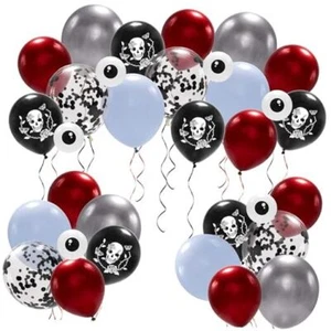  Halloween Decorations Double Layered Balloons Rose Skull Set 34 pcs Black  - Picture 1 of 7