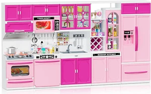57 PCS Kitchen Playset for Girls, 5-In-1 Toddler Mini Kitchen with Realistic Lig - Picture 1 of 8