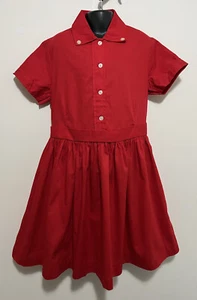 Vintage Sanforized 1950s Girls Dress Size 10 Red 100% Cotton Button Down Ryukyu - Picture 1 of 7