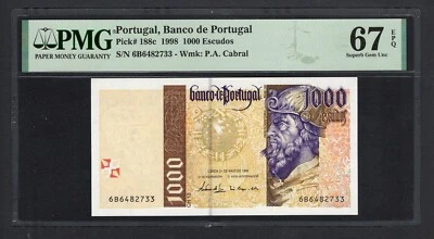 Portugal 1000 Escudos 21-03-1998 P188c Uncirculated Grade 67 - Image 1 of 2