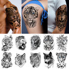 Autocollant de tatouage temporaire motif tigre lion loup décalcomanie corps art bras jambe décoration