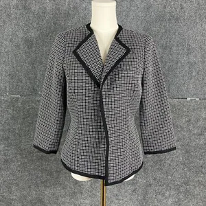 Kasper Women's Blazer Size 6 Black White Textured 3/4 Sleeve Open Front Jacket - Picture 1 of 11