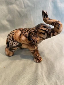 Baby Elephant Figurine Safari patchwork Fabric Ceramic 5” Tall BEAUTIFUL - Picture 1 of 8