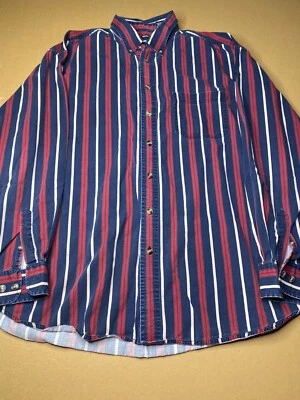Camisa con botones Northcrest para hombre XLT algodón rojo azul manga larga camisa a rayas Foto 1 de 4