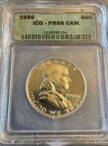 1959 Cameo Proof Franklin Silver Half Dollar 50C ICG PR 66 CAM NICE COIN