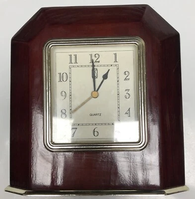 Paul Sebastian 1997 Quartz Desk Shelf Clock Cherry Wood Case Brass Accents - Image 1 of 2